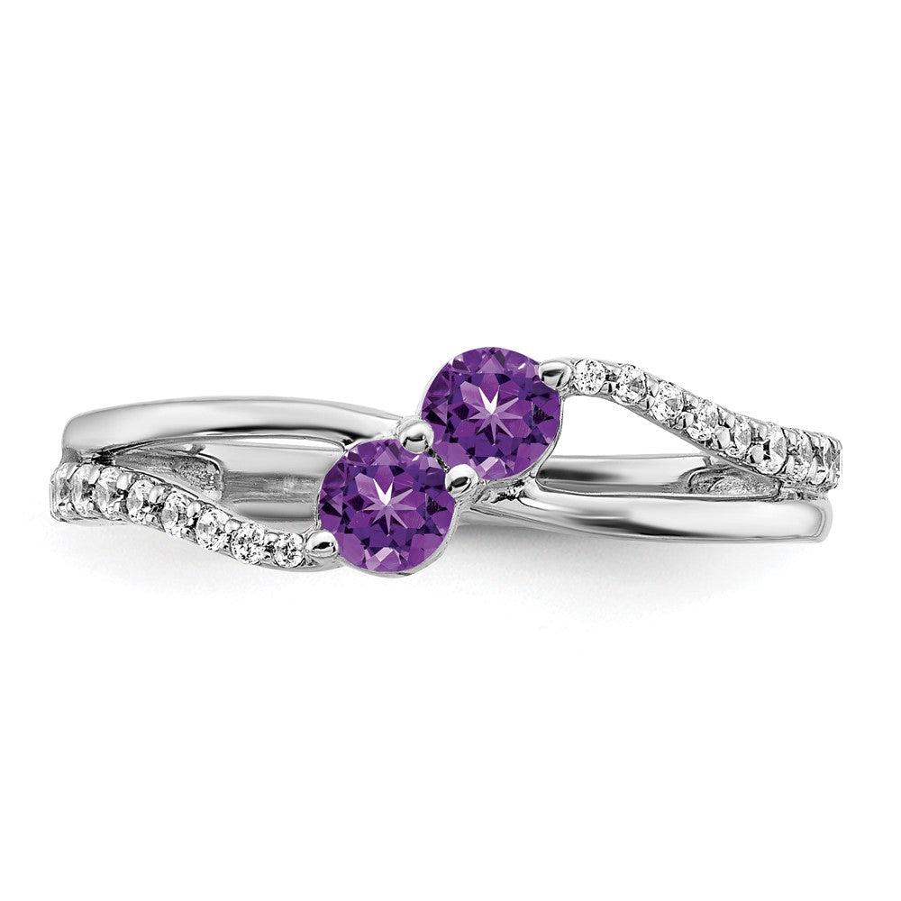 14K Weißgold Ring mit Amethyst und echtem Diamant, 2 Steine