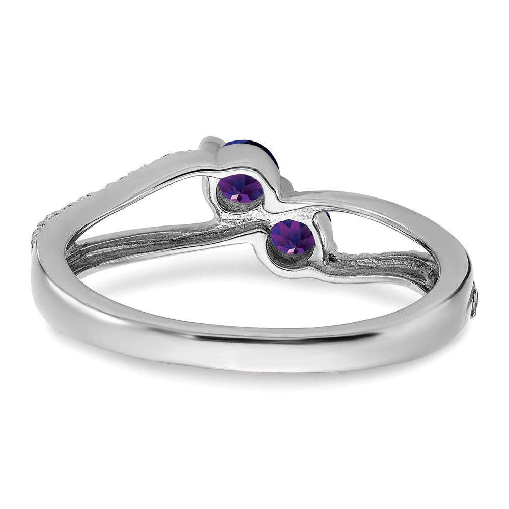 14K Weißgold Ring mit Amethyst und echtem Diamant, 2 Steine