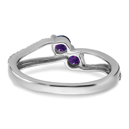 14K Weißgold Ring mit Amethyst und echtem Diamant, 2 Steine