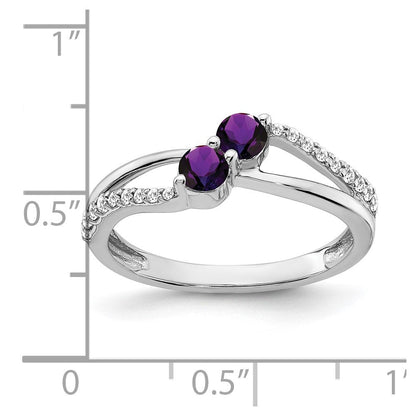 14K Weißgold Ring mit Amethyst und echtem Diamant, 2 Steine