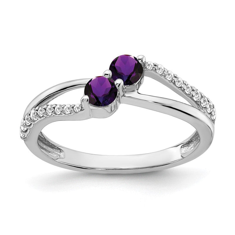 14K Weißgold Ring mit Amethyst und echtem Diamant, 2 Steine