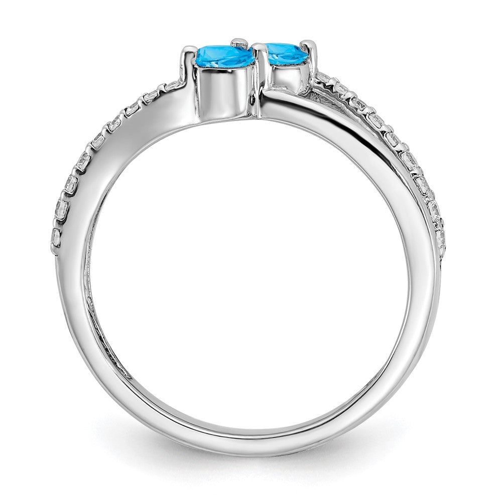 14K Weißgold Ring mit Blautopas und echtem Diamant im 2-Stein-Design