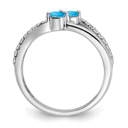 14K Weißgold Ring mit Blautopas und echtem Diamant im 2-Stein-Design