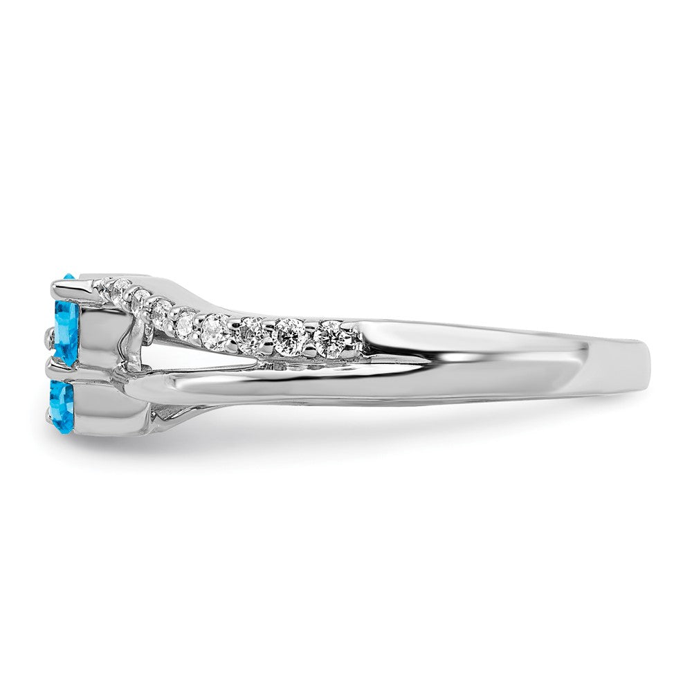 14K Weißgold Ring mit Blautopas und echtem Diamant im 2-Stein-Design