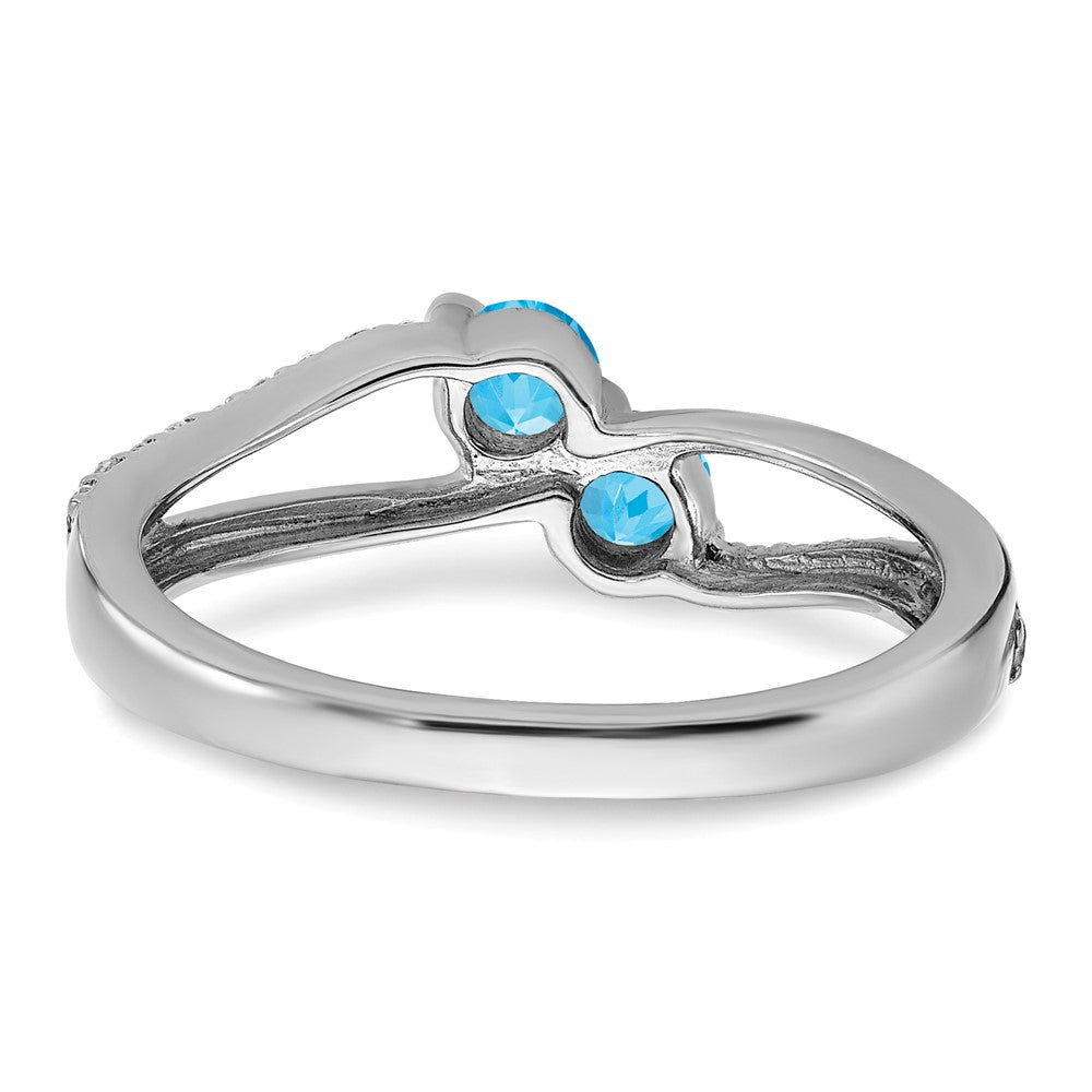 14K Weißgold Ring mit Blautopas und echtem Diamant im 2-Stein-Design