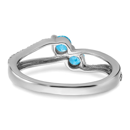 14K Weißgold Ring mit Blautopas und echtem Diamant im 2-Stein-Design