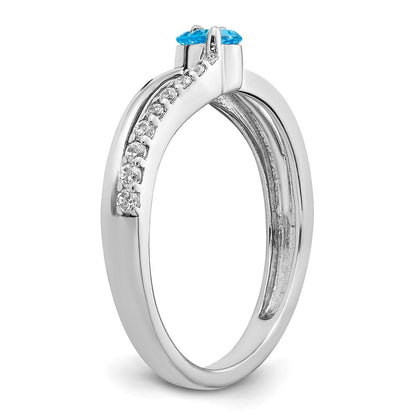 14K Weißgold Ring mit Blautopas und echtem Diamant im 2-Stein-Design