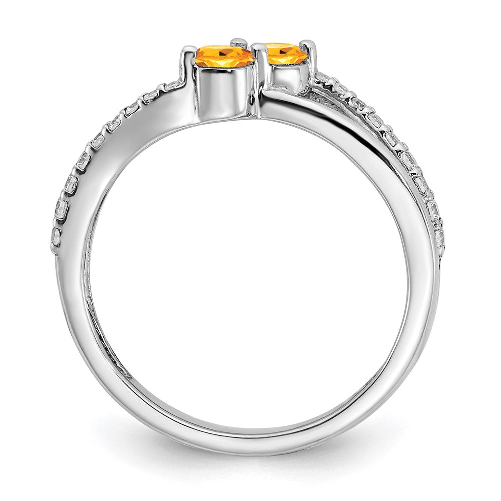 14K Weißgold Ring mit Citrin und echtem Diamant, 2 Steine