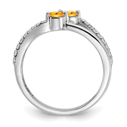14K Weißgold Ring mit Citrin und echtem Diamant, 2 Steine