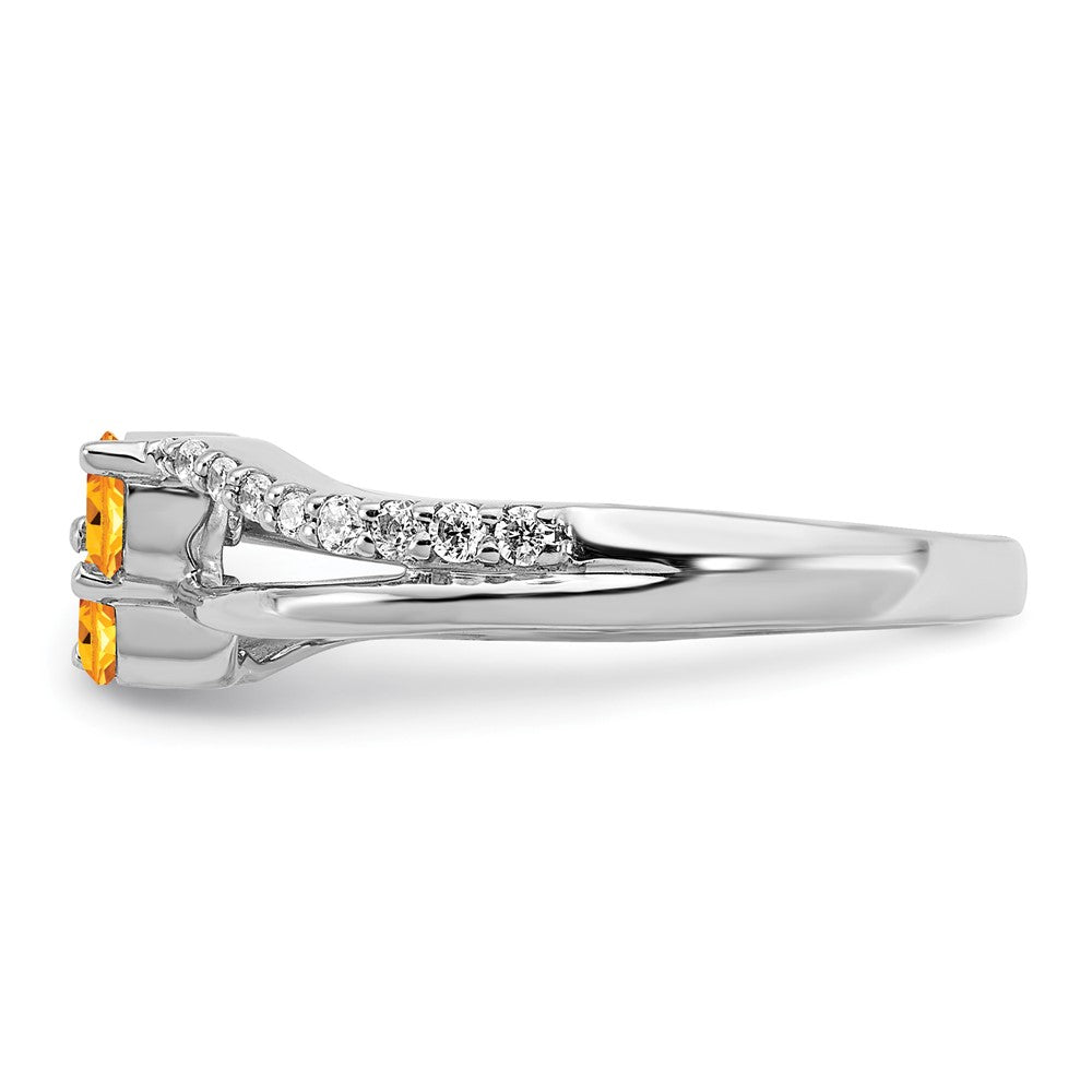 14K Weißgold Ring mit Citrin und echtem Diamant, 2 Steine