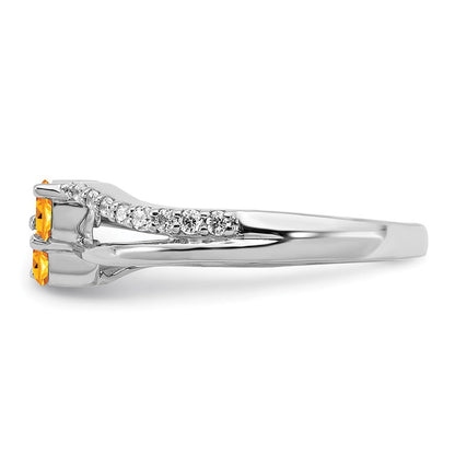 14K Weißgold Ring mit Citrin und echtem Diamant, 2 Steine