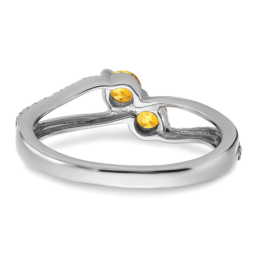 14K Weißgold Ring mit Citrin und echtem Diamant, 2 Steine