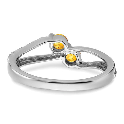 14K Weißgold Ring mit Citrin und echtem Diamant, 2 Steine