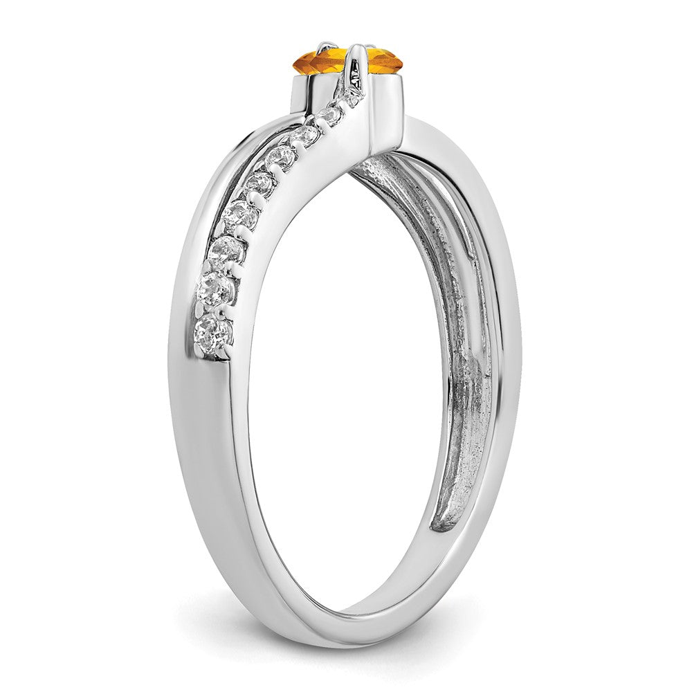 14K Weißgold Ring mit Citrin und echtem Diamant, 2 Steine