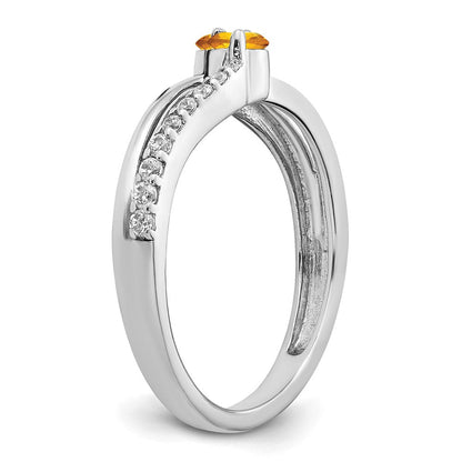 14K Weißgold Ring mit Citrin und echtem Diamant, 2 Steine