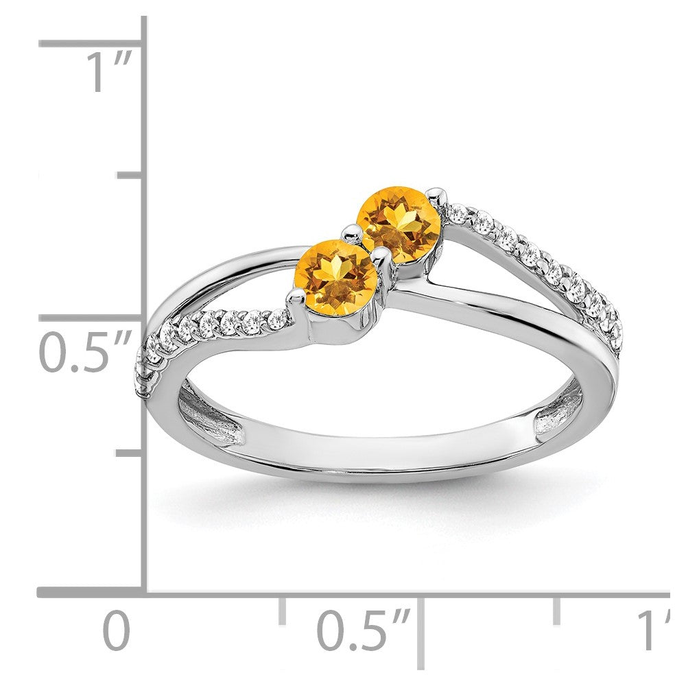 14K Weißgold Ring mit Citrin und echtem Diamant, 2 Steine