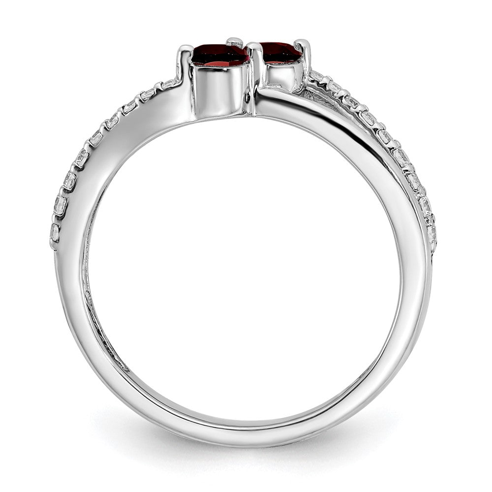 14K Weißgold Ring mit Granat und echtem Diamant, 2 Steine