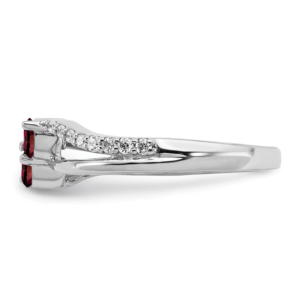 14K Weißgold Ring mit Granat und echtem Diamant, 2 Steine