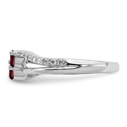 14K Weißgold Ring mit Granat und echtem Diamant, 2 Steine