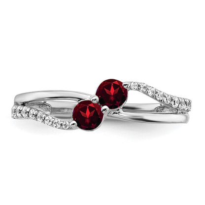 14K Weißgold Ring mit Granat und echtem Diamant, 2 Steine