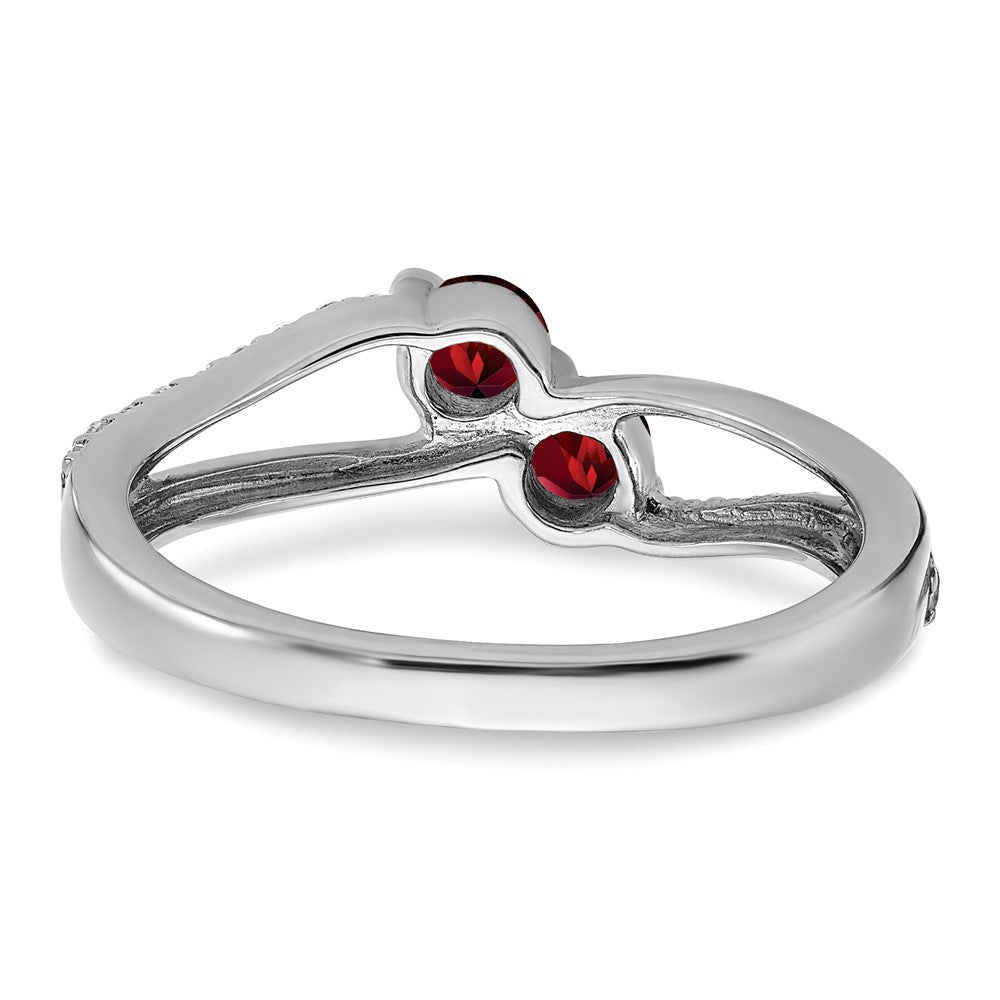 14K Weißgold Ring mit Granat und echtem Diamant, 2 Steine