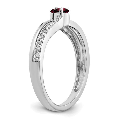 14K Weißgold Ring mit Granat und echtem Diamant, 2 Steine