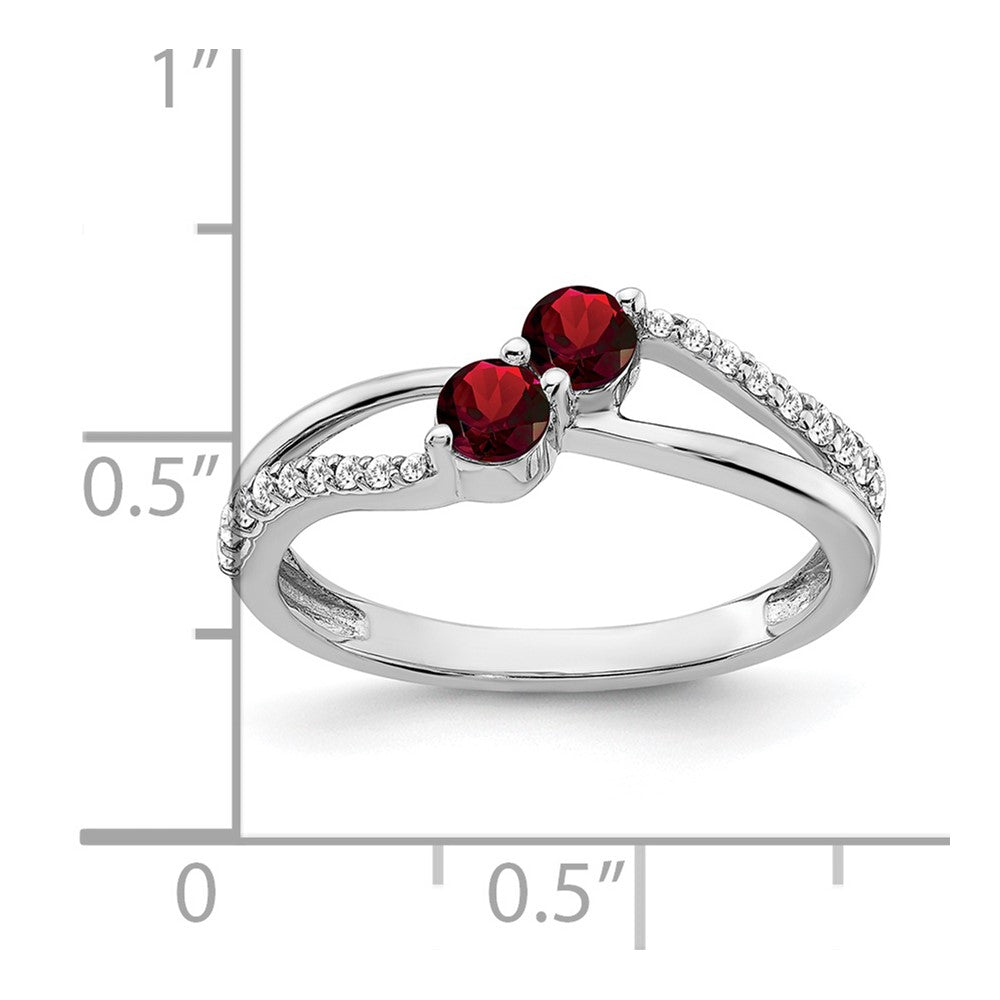 14K Weißgold Ring mit Granat und echtem Diamant, 2 Steine