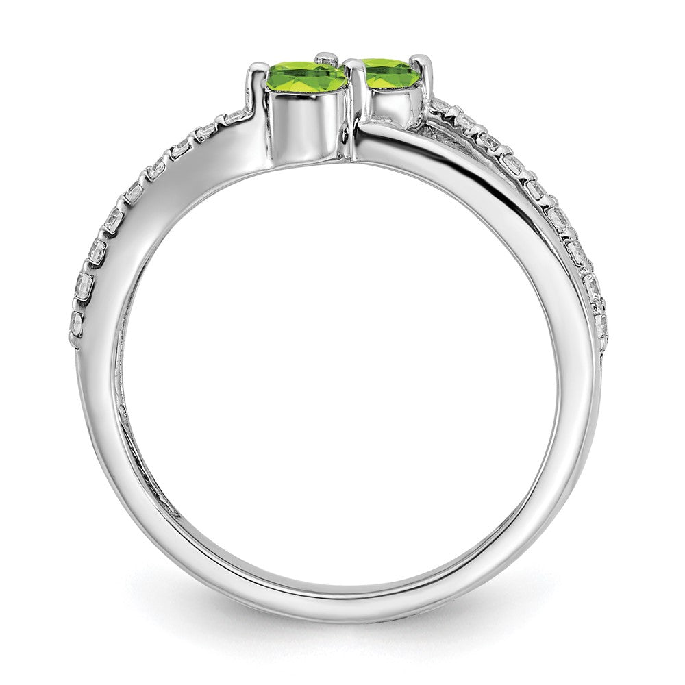 14K Weißgold Ring mit Peridot und echtem Diamant, 2 Steine