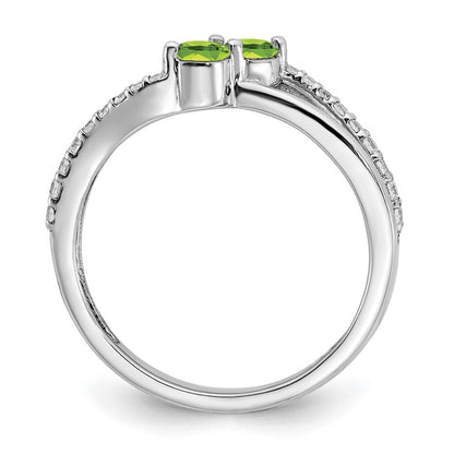 14K Weißgold Ring mit Peridot und echtem Diamant, 2 Steine