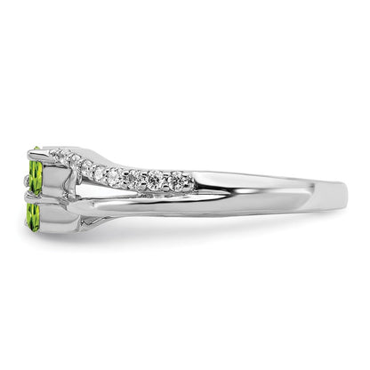 14K Weißgold Ring mit Peridot und echtem Diamant, 2 Steine