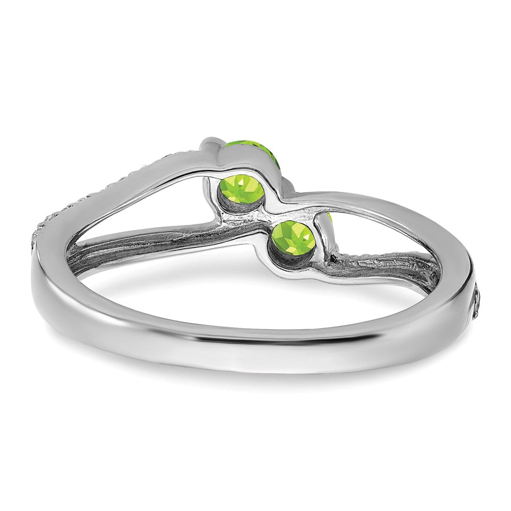 14K Weißgold Ring mit Peridot und echtem Diamant, 2 Steine