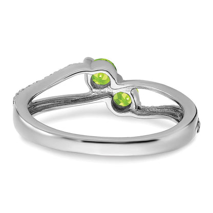 14K Weißgold Ring mit Peridot und echtem Diamant, 2 Steine