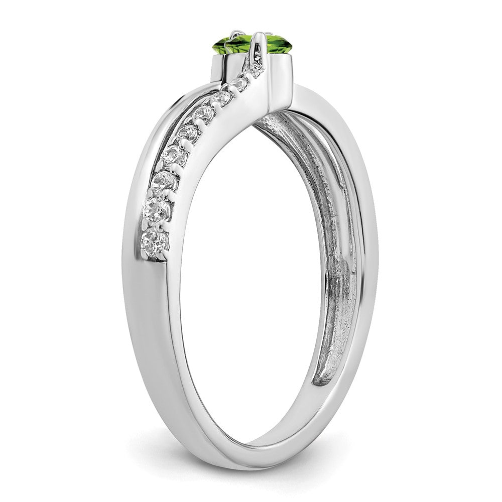 14K Weißgold Ring mit Peridot und echtem Diamant, 2 Steine