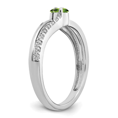 14K Weißgold Ring mit Peridot und echtem Diamant, 2 Steine