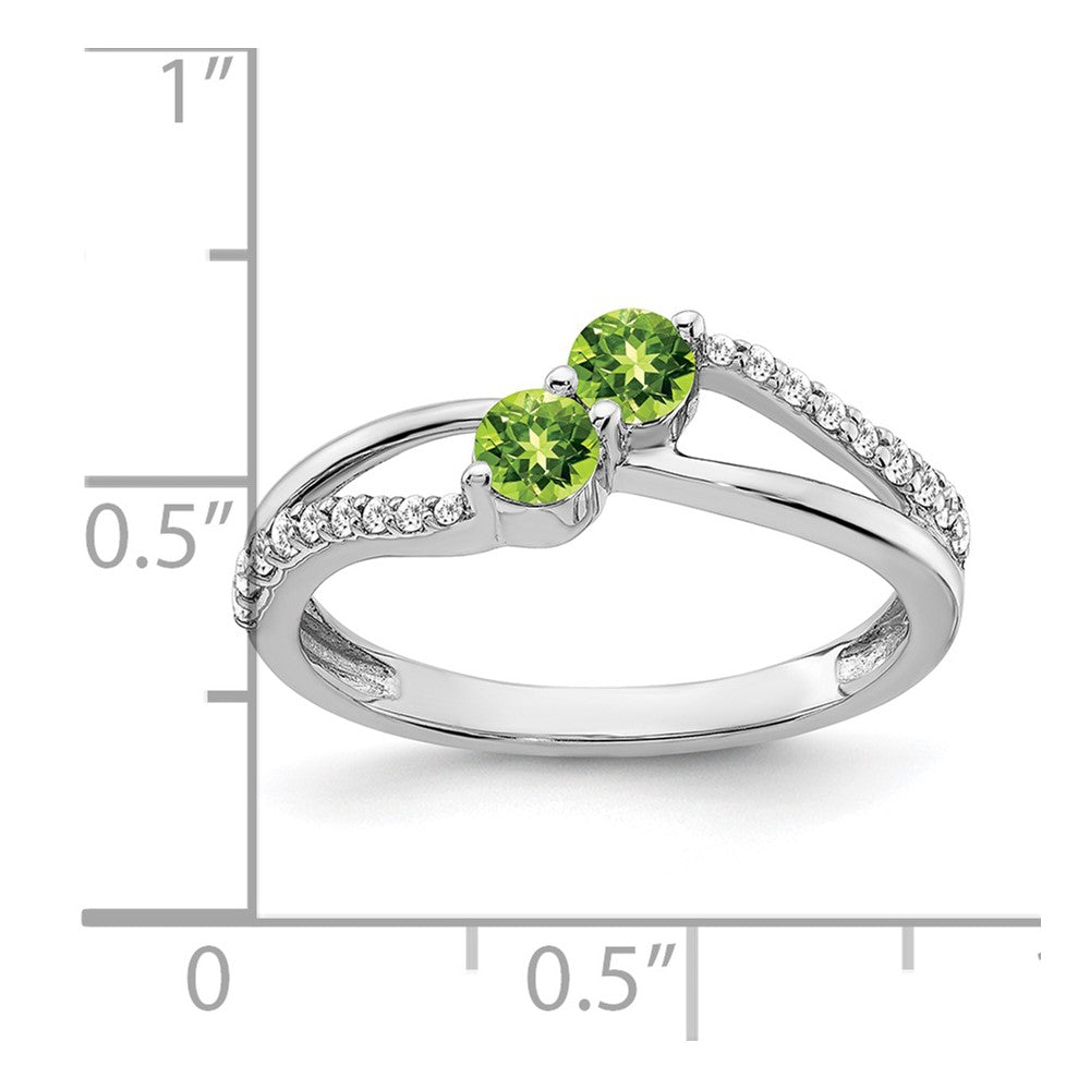 14K Weißgold Ring mit Peridot und echtem Diamant, 2 Steine
