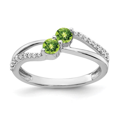 14K Weißgold Ring mit Peridot und echtem Diamant, 2 Steine