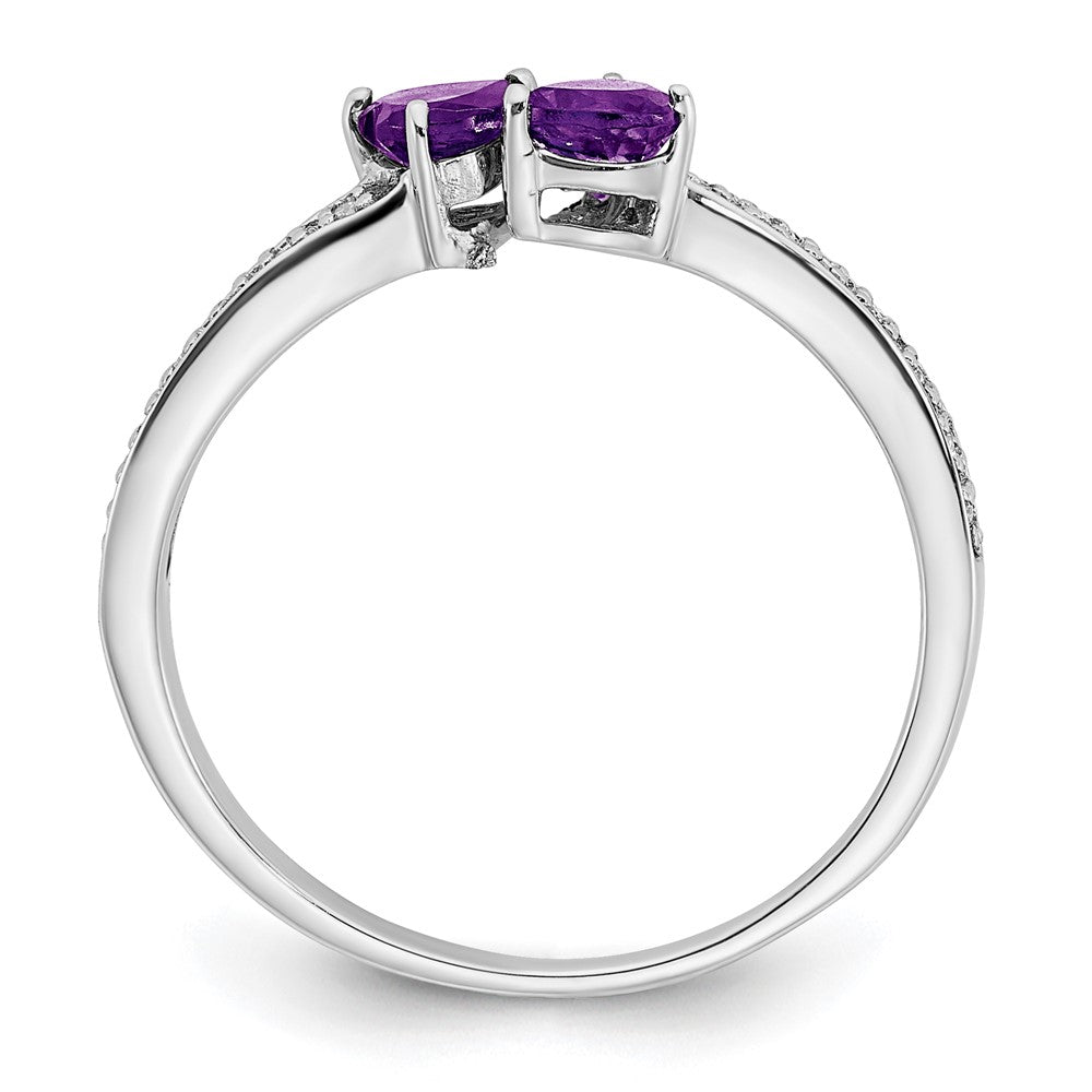 14K Weißgold Ring mit Amethyst und echtem Diamant, zweisteinig, Herzform