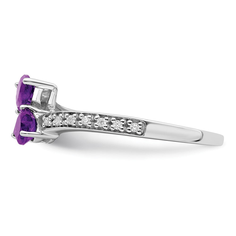 14K Weißgold Ring mit Amethyst und echtem Diamant, zweisteinig, Herzform