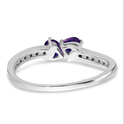 14K Weißgold Ring mit Amethyst und echtem Diamant, zweisteinig, Herzform