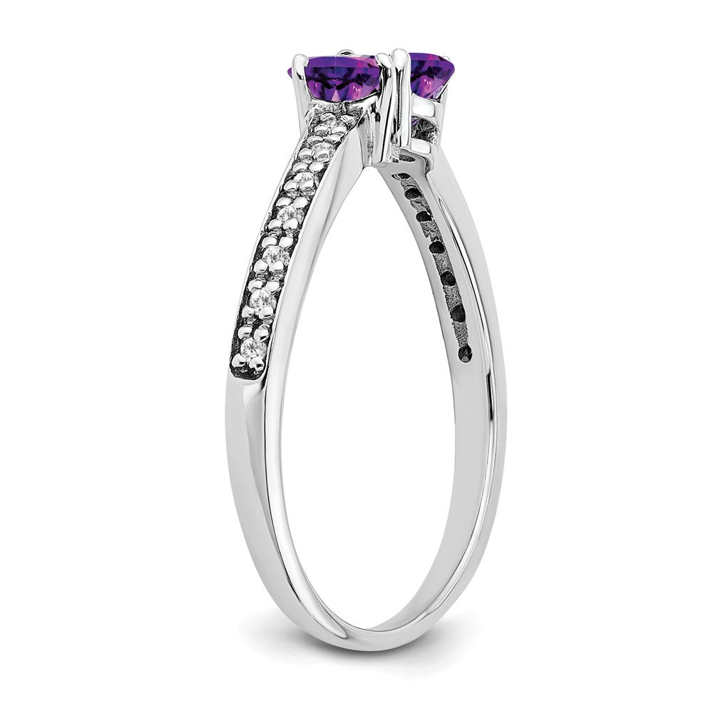 14K Weißgold Ring mit Amethyst und echtem Diamant, zweisteinig, Herzform