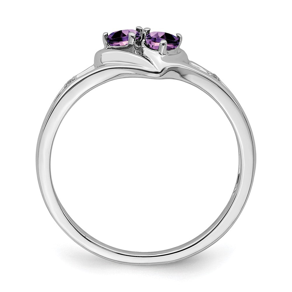 14K Weißgold Ring mit Amethyst und echtem Diamant, 2-Steine-Herz-Design