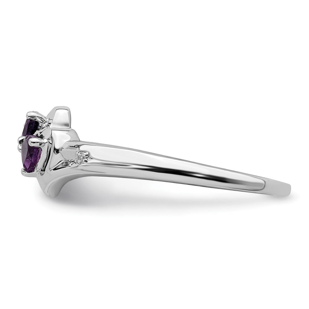 14K Weißgold Ring mit Amethyst und echtem Diamant, 2-Steine-Herz-Design