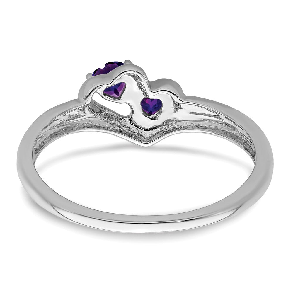 14K Weißgold Ring mit Amethyst und echtem Diamant, 2-Steine-Herz-Design