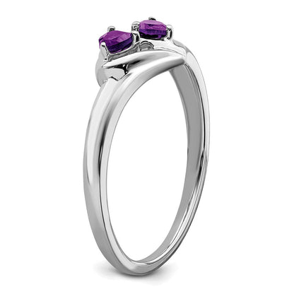 14K Weißgold Ring mit Amethyst und echtem Diamant, 2-Steine-Herz-Design