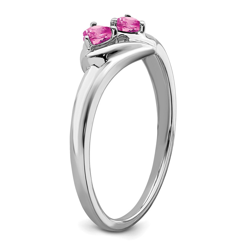 14K Weißgold Ring mit gezüchtetem pinkem Saphir und echtem Diamant, 2 Steine, Herz
