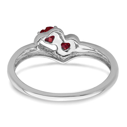 14K Weißgold Ring mit synthetischem Rubin und echtem Diamant, zweisteinig, Herzform
