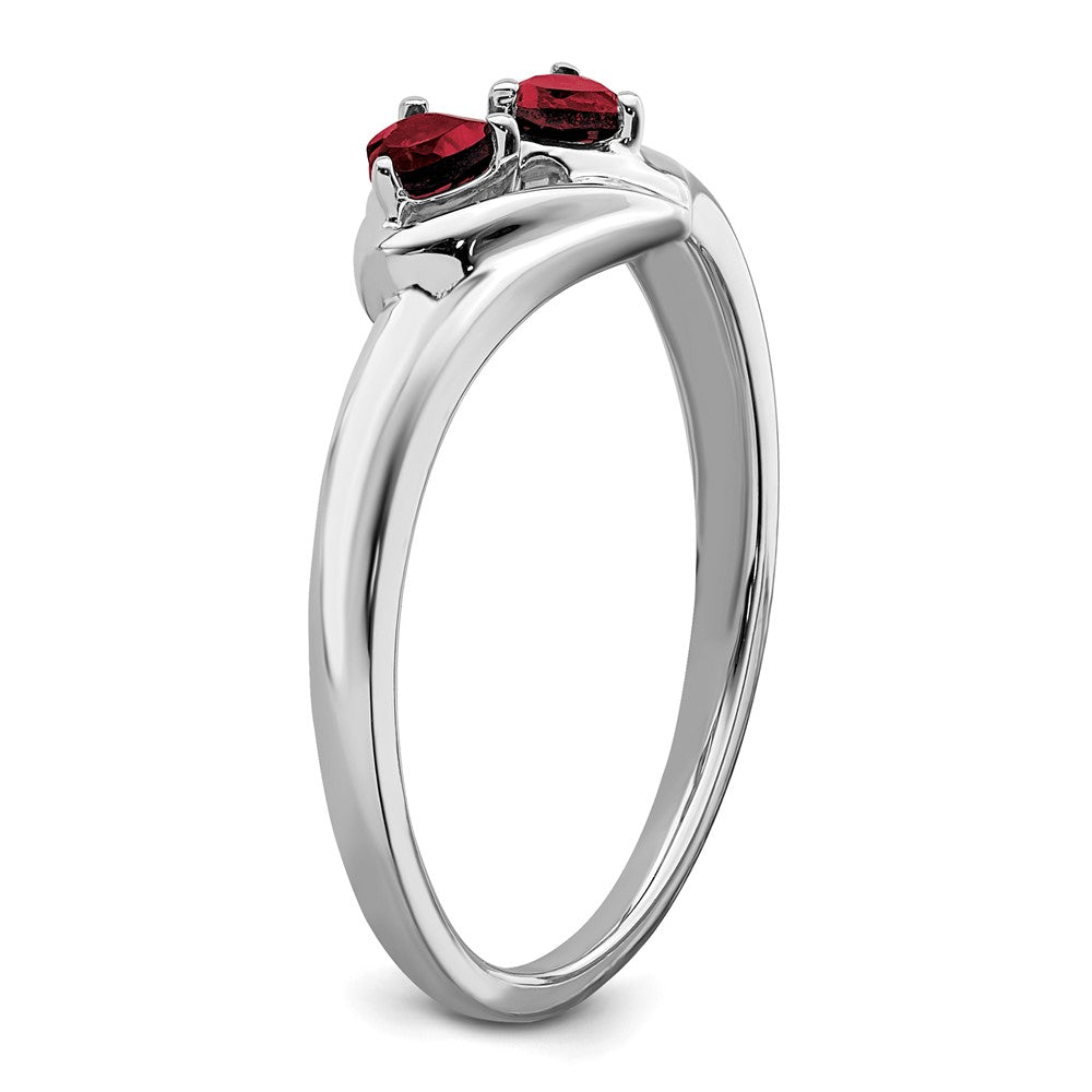14K Weißgold Ring mit synthetischem Rubin und echtem Diamant, zweisteinig, Herzform