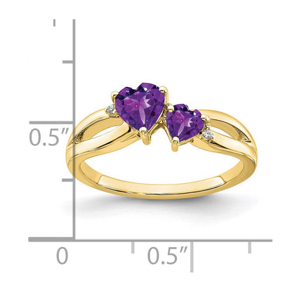 10K Gelbgold Amethyst und Diamant 2-stone Herz Ring