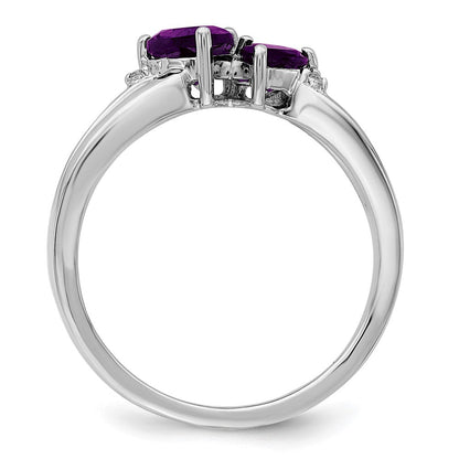 14K Weißgold Ring mit Amethyst und echtem Diamant, zweisteinig, Herz