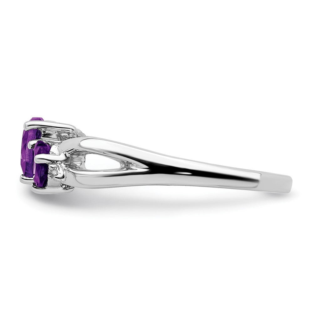 14K Weißgold Ring mit Amethyst und echtem Diamant, zweisteinig, Herz